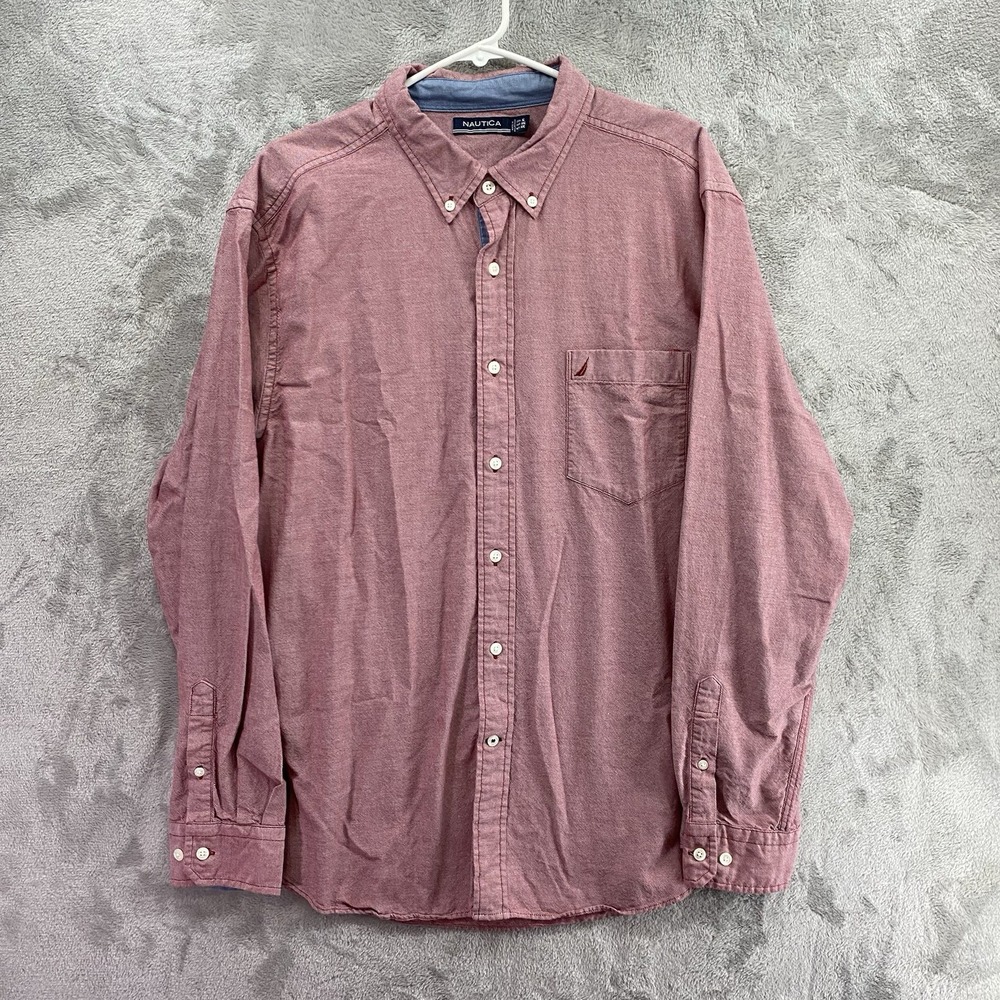 Nautica White Oxford Button Down Shirt Men's L Sea Wash Long Sleeve